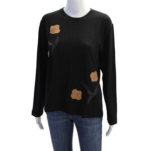 Natto Womens Leather Detail Round Neck Long Sleeve T-Shirt Top Beige Size XL